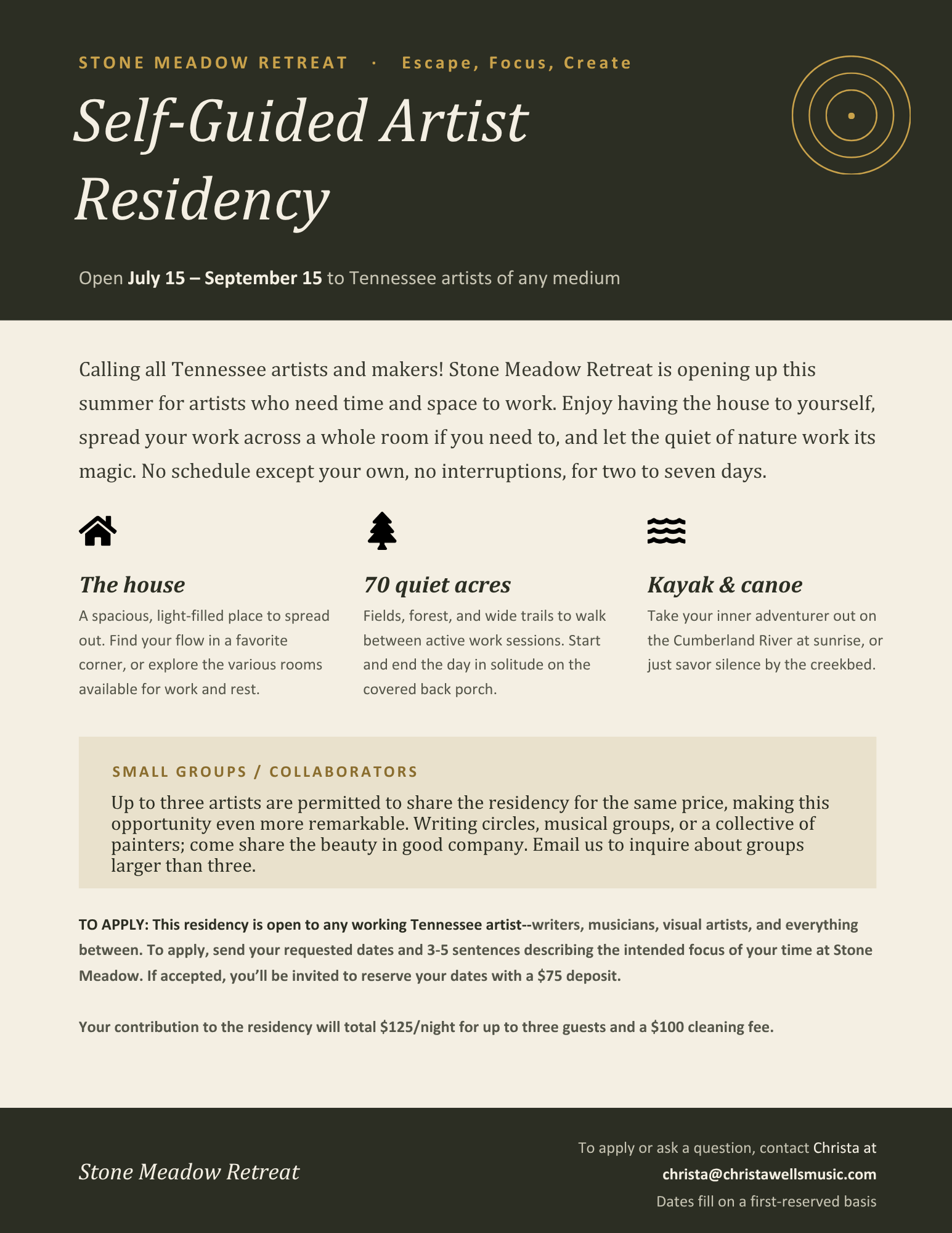 Overview of Stone Meadow Artist Residency opportunity